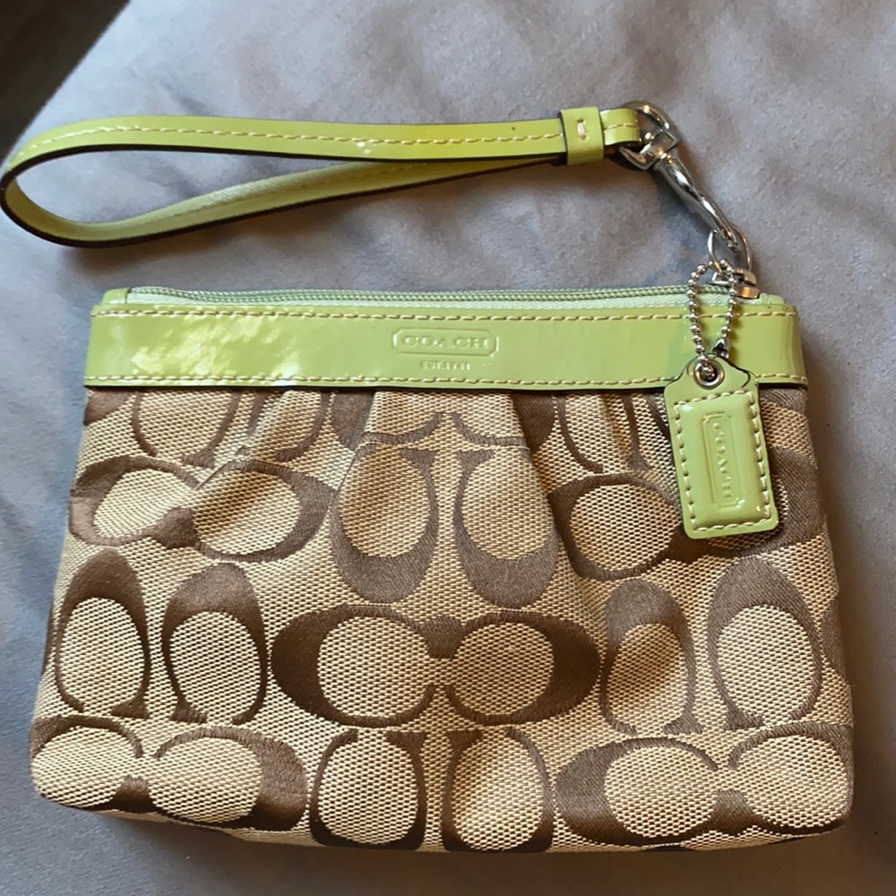 Coach green and tan wristlet - Picture 1 of 10